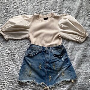 WHO WHAT WHERE Cutie Cream Color Balloon Sleeve Ribbed Top Size Extra Small XS